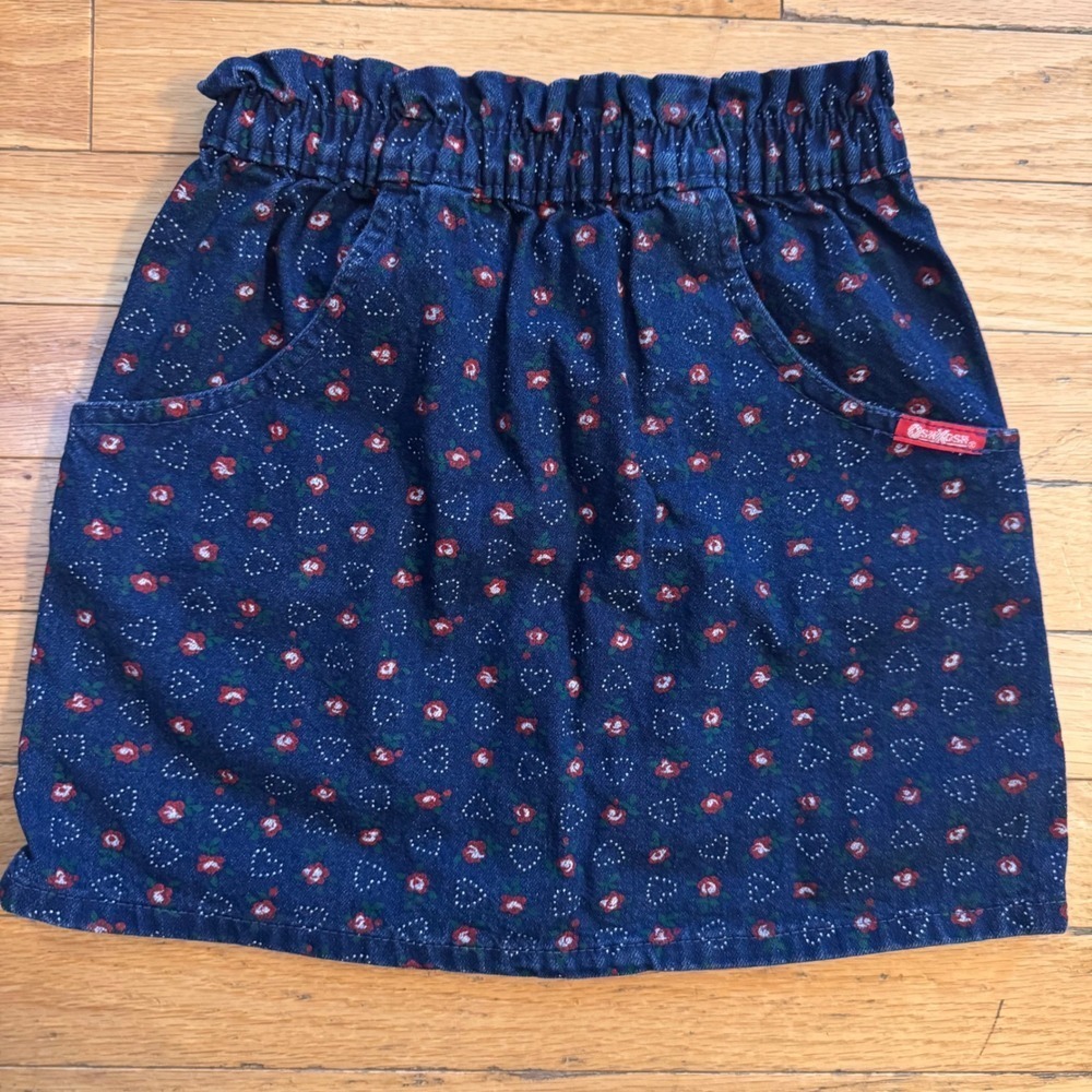 Vintage OshKosh‎ Bgosh Girls floral Denim Skirt Size 5 cottagecore Made in USA